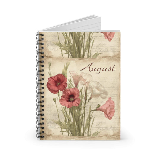 Floral Spiral Notebook - August Birthflower | Vintage Floral Stationery, Journal for Students, Gift for Writers, Note-taking, Scrapbook