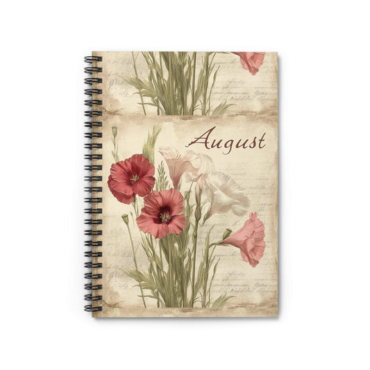 Floral Spiral Notebook - August Birthflower | Vintage Floral Stationery, Journal for Students, Gift for Writers, Note-taking, Scrapbook