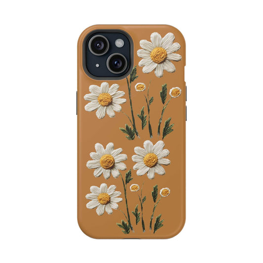 Daisy floral magnetic phone case with spring aesthetic, for nature lovers, iPhone protector.