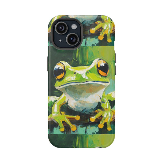 Cute green frog magnetic phone case with durable design.